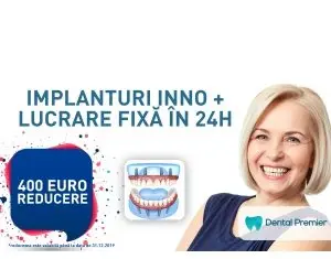Ofertă implant dentar INNO® – 400EUR reducere la restaurări dentare totale maxilar/mandibulă