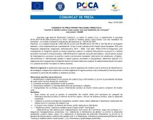 COMUNICAT DE PRESA PRIVIND FINALIZAREA PROIECTULUI ”Justitie si mediere pentru toata lumea/ Law and mediation for everyone”
