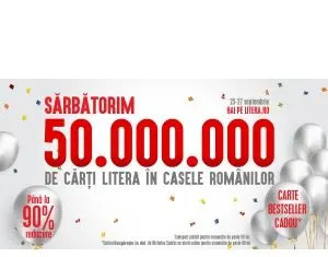 Editura Litera sărbătorește 50.000.000 de cărți în casele românilor cu reduceri și cadouri pe litera.ro!