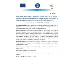 Inceperea proiectului ’’GRANTURI PENTRU CAPITAL DE LUCRU’’