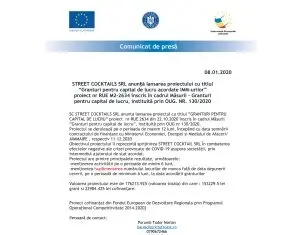 ANUNT DEMARARE PROIECT „Granturi pentru capital de lucru acordate IMM-urilor” STREET COCKTAILS SRL