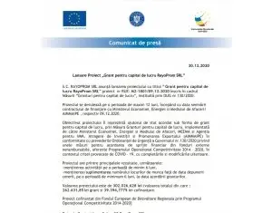 Lansare Proiect GRANT PENTRU CAPITAL DE LUCRU RAYOPROM SRL