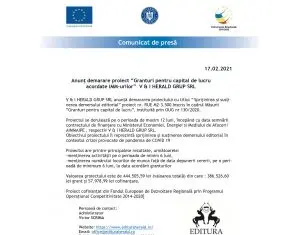 Anunț demarare proiect “Granturi pentru capital de lucru acordate IMM-urilor” V & I HERALD GRUP SRL