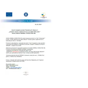 Anunt incepere proiect finantat prin Masura 2 „Granturi pentru capital de lucru acordate IMM-urilor” pentru GEANA