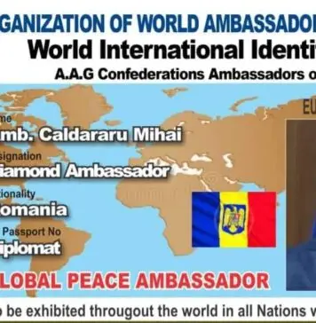 Mihai Căldăraru, numit Ambasador GLOBAL PEACE. Mihai Căldăraru, numit Ambasador GLOBAL PEACE din partea României.